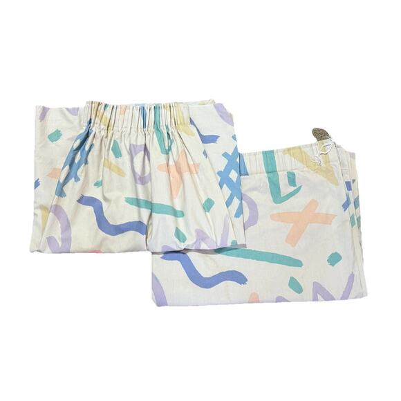 Pair Rare Memphis Core Custom Pleated Drapes Curtains Retro 80s Pop Art Print 2 - Picture 3 of 12